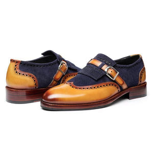 The Ridge – Navy Suede Wingtip Kiltie Monk Strap | Leather Shoe