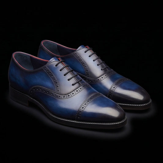 The Saffiano – Navy Blue Cap Toe Oxford | Leather Shoe