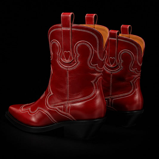 The Inseam – Red Genuine Calf Cowboy Riding Boots | Leather Shoe