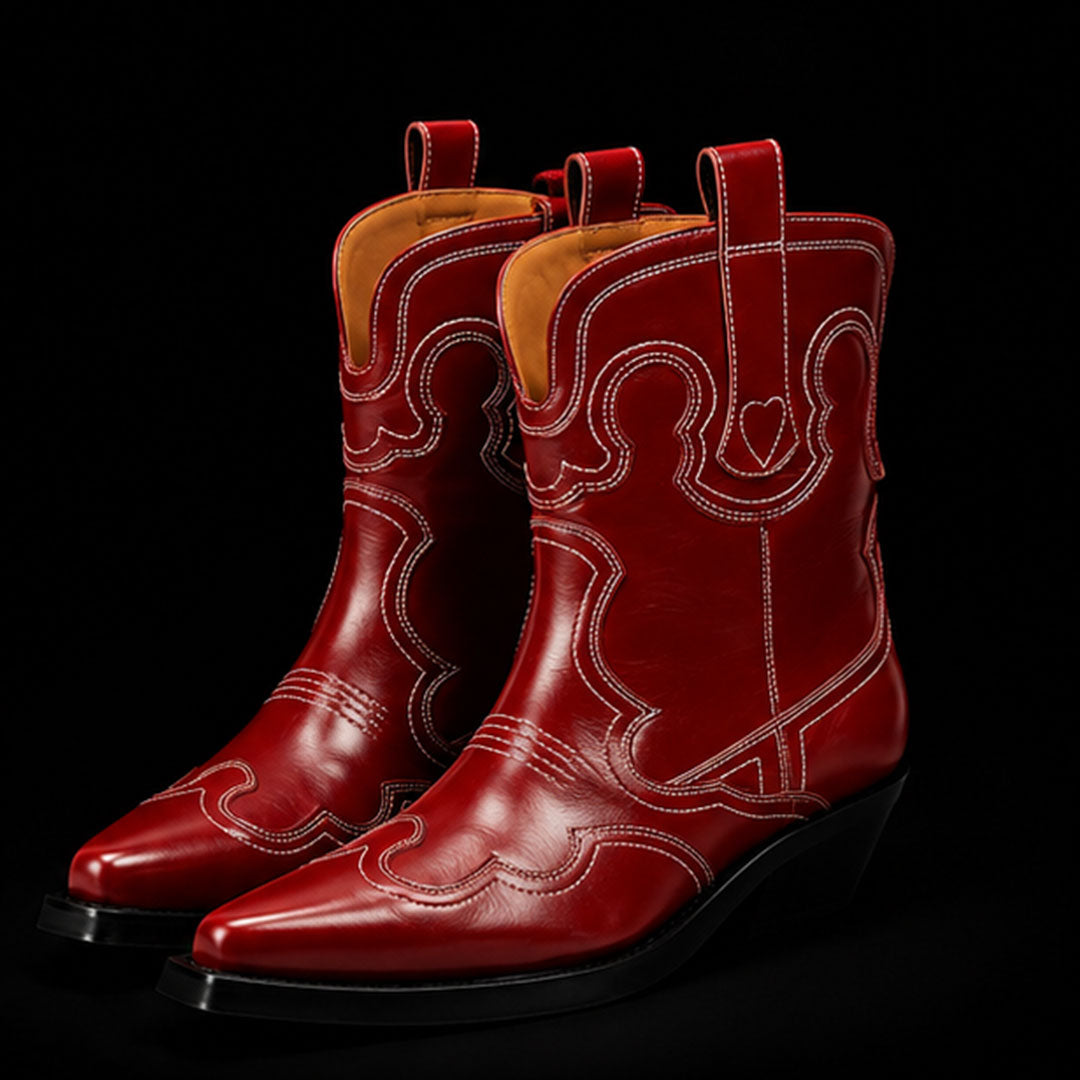 The Inseam – Red Genuine Calf Cowboy Riding Boots | Leather Shoe