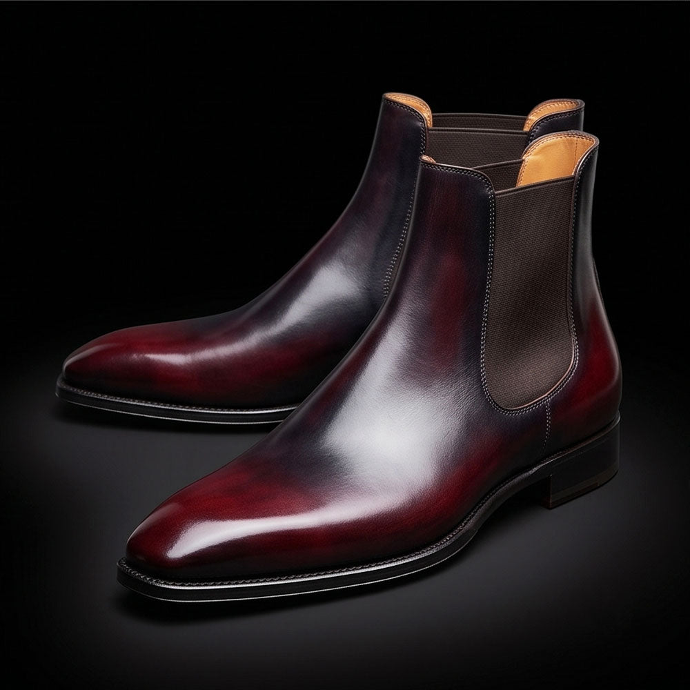 The Anvil – Burgundy Patina Chelsea Boots | Leather Shoe
