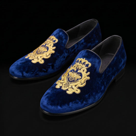 The Wader – Blue Embroidered Velvet Luxury Loafer | Leather Shoe