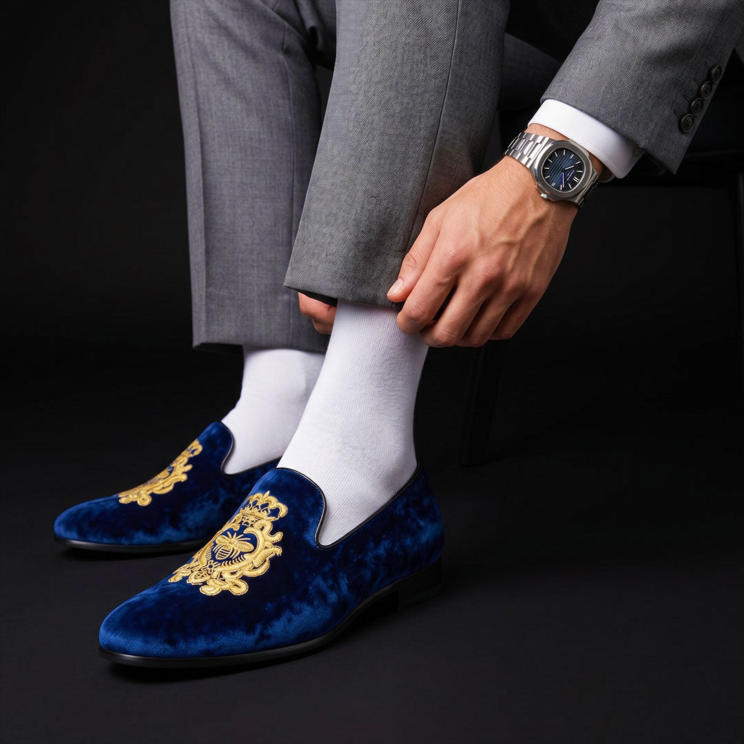 The Wader – Blue Embroidered Velvet Luxury Loafer | Leather Shoe