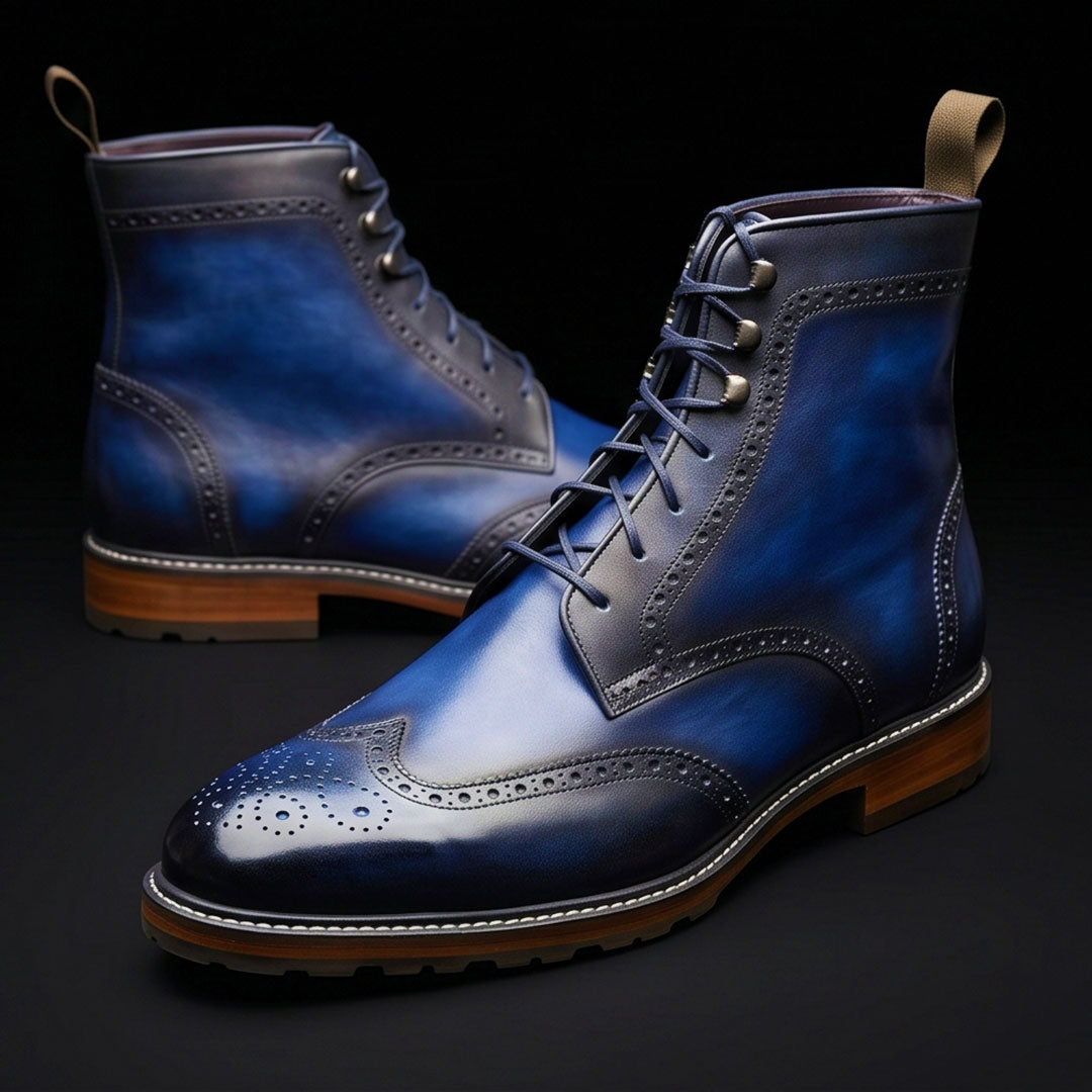 The Gibson – Blue Patina Wingtip Ankle Boots | Leather Shoe