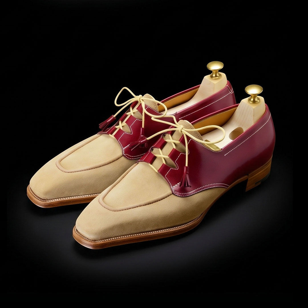 The Palermo – Beige & Burgundy Suede Dress | Leather Shoe