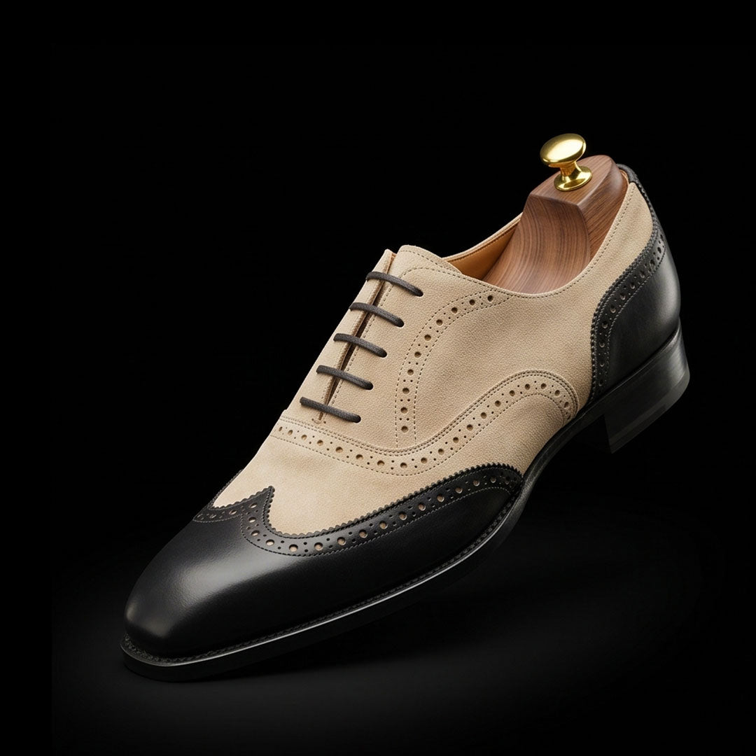 The Vegtan – Black & Beige Suede Wingtip Oxford | Leather Shoe