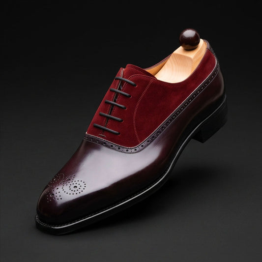 The Heritage – Black & Maroon Suede Oxford | Leather Shoe