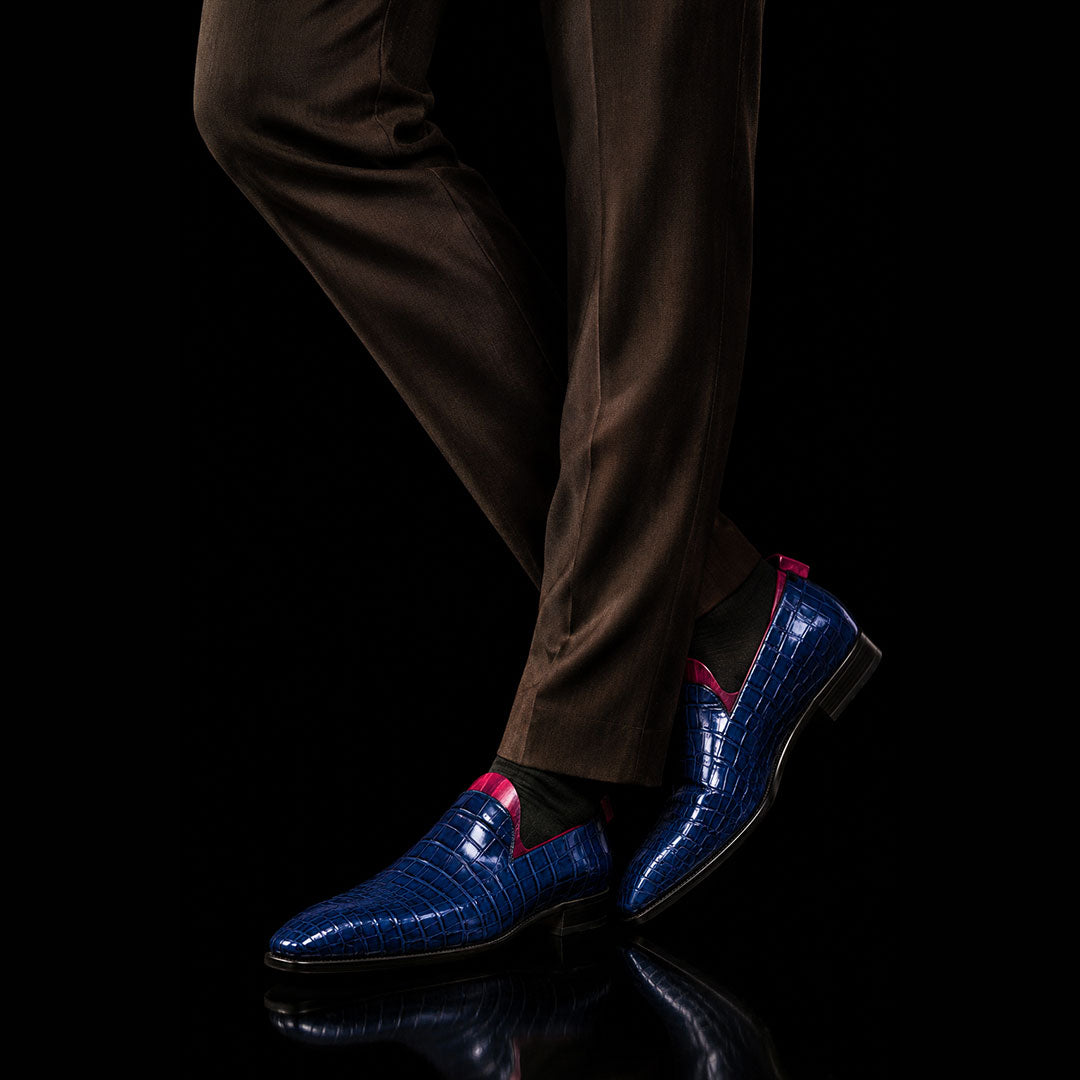 The Ubrique – Blue Alligator-Print Slip-On Loafer | Leather Shoe