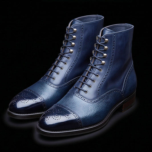 The Waxhide – Blue Patina Cap Toe Ankle Boots | Leather Shoe