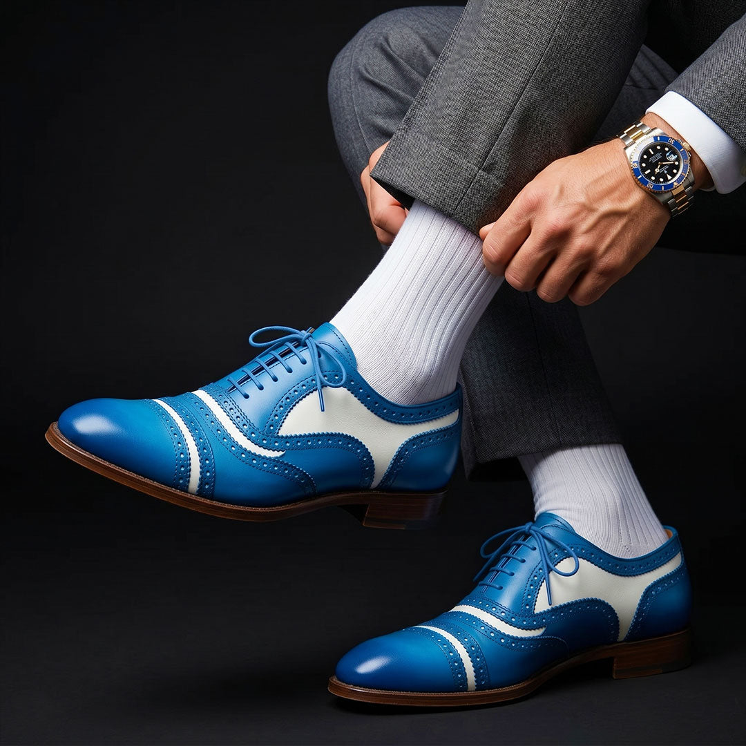 The Florence – Blue & White Cap Toe Spectator | Leather Shoe
