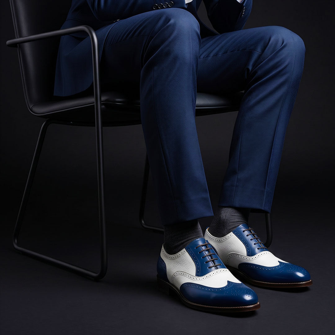 The Genova – Blue & White Wingtip Brogue Oxford | Leather Shoe