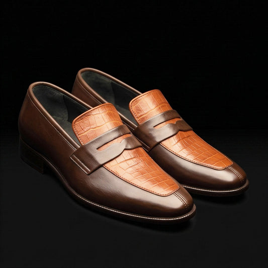 The Onyx – Brown Alligator-Print Penny Loafer | Leather Shoe
