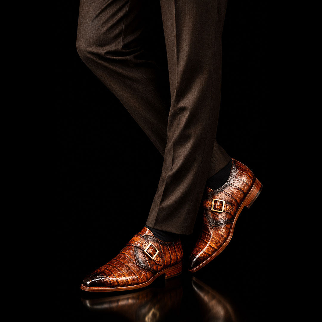 The Hunter – Brown Croc-Print Single Monk Strap | Leather Shoe