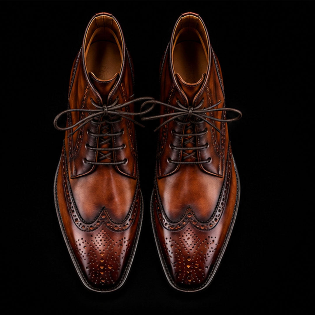 The Quarter – Brown Patina Wingtip Ankle Boots | Leather Shoe