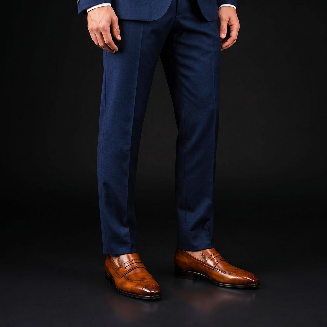 The Bari – Brown Patina Brogue Penny Loafer | Leather Shoe