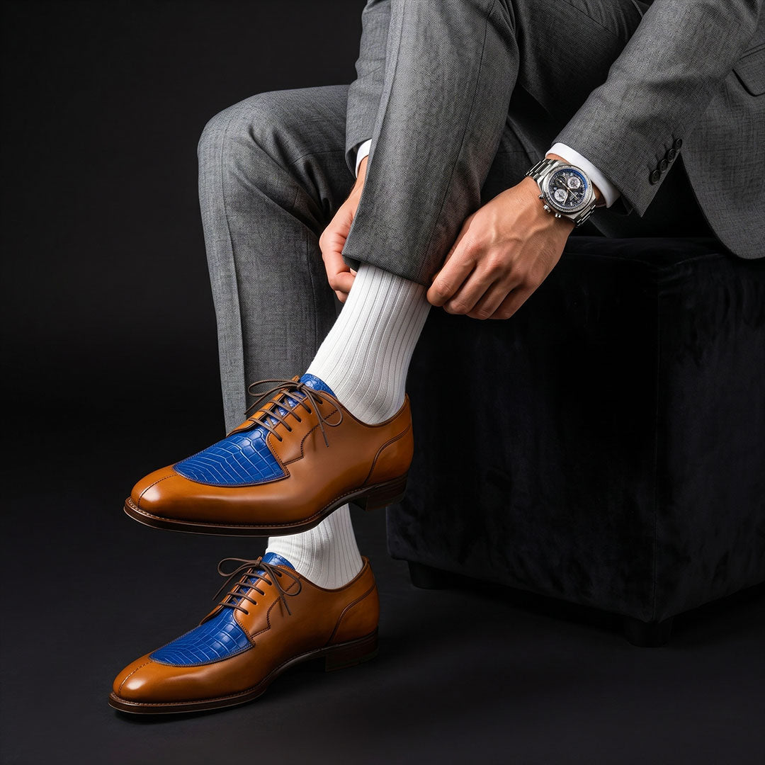 The Medallion – Brown & Blue Luxury Oxford | Leather Shoe