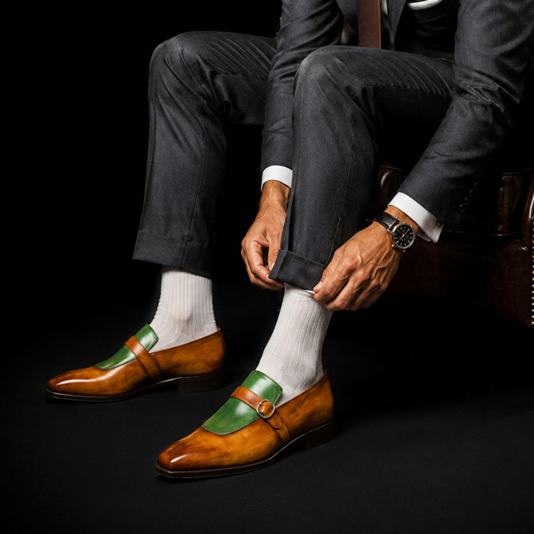 The Spur – Brown & Green Monk Buckle Loafer | Leather Shoe