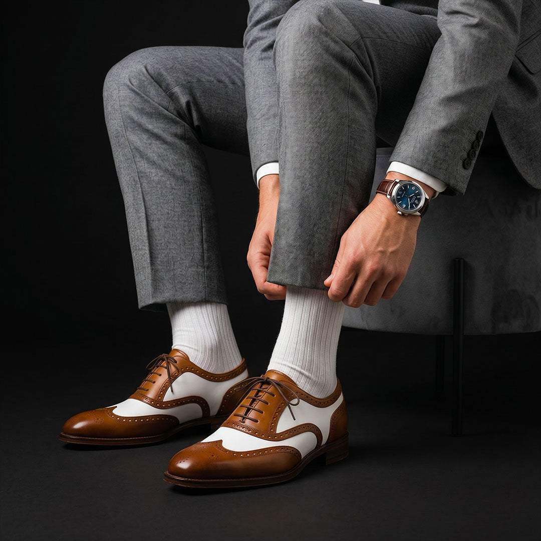 The Sienna – Brown & White Wingtip Spectator | Leather Shoe
