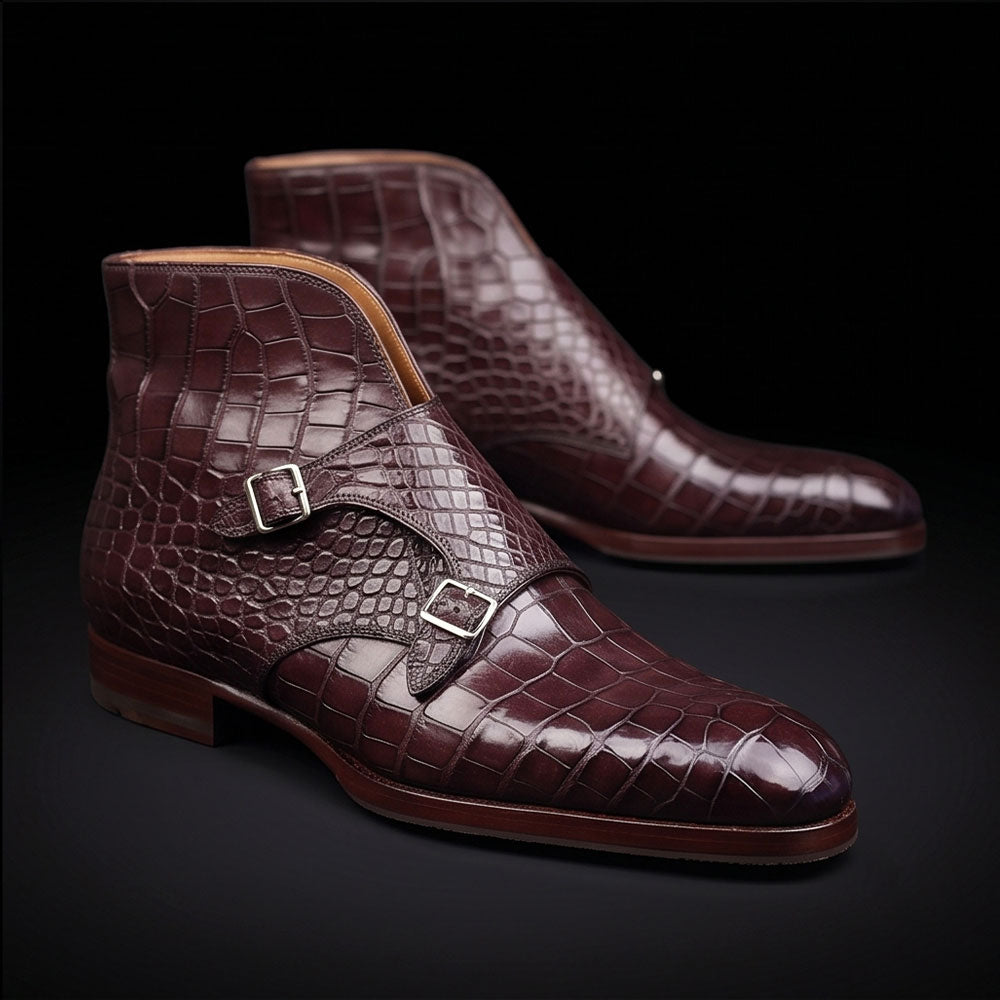 The Prime – Dark Brown Alligator-Print Ankle Boots | Leather Shoe