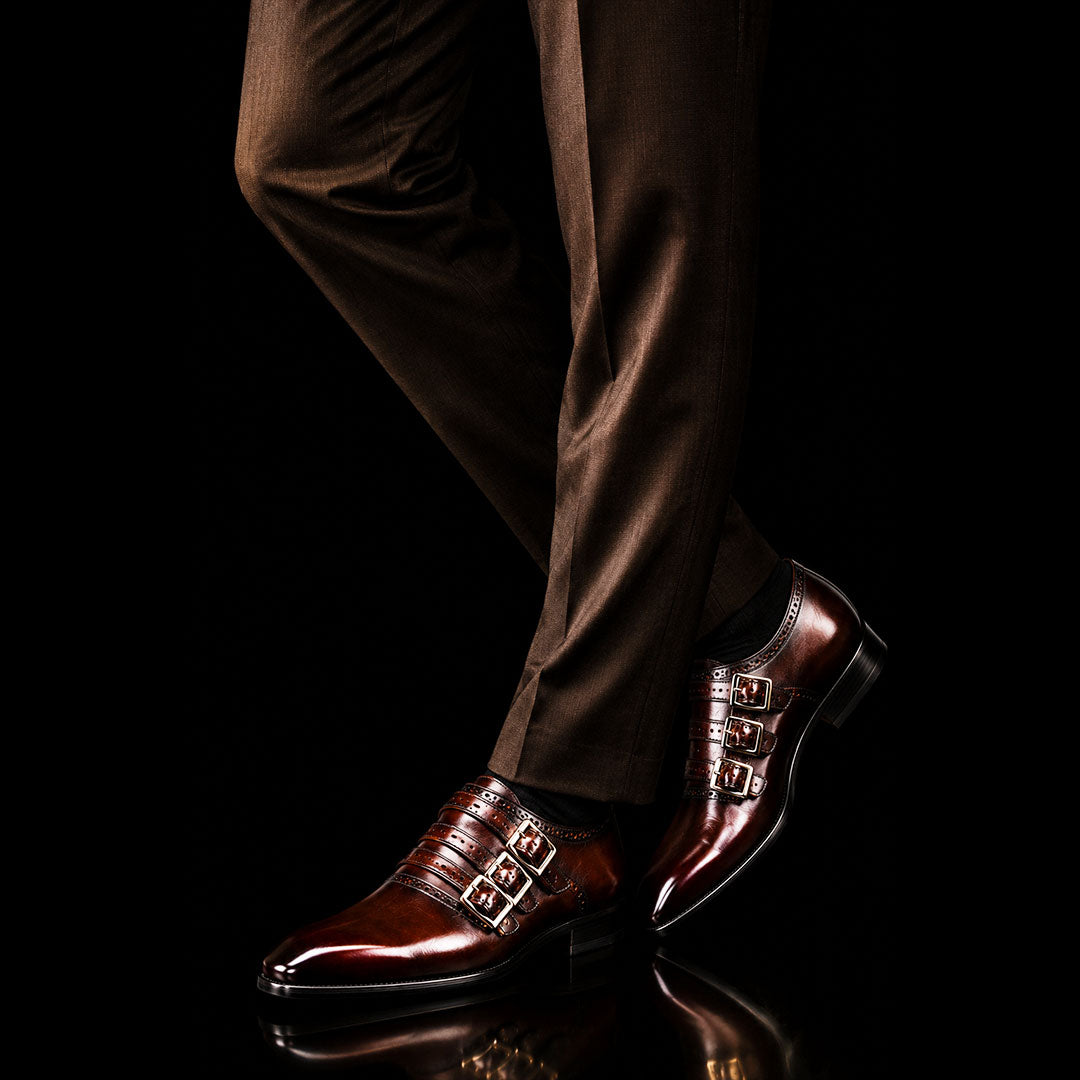 The Marquis – Dark Brown Patina Triple Monk Strap | Leather Shoe