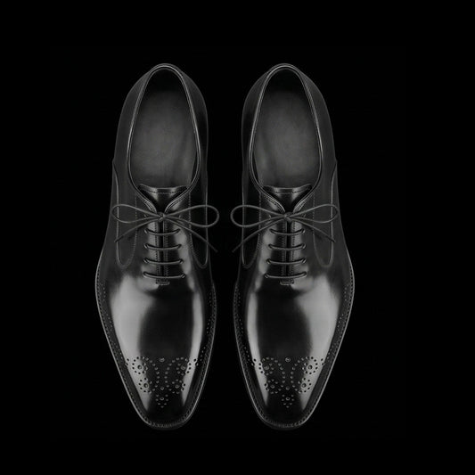 The Tang – Black Leather Medallion Toe Oxford | Leather Shoe