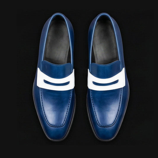 The Mantua – Navy Blue & White Penny Loafer | Leather Shoe