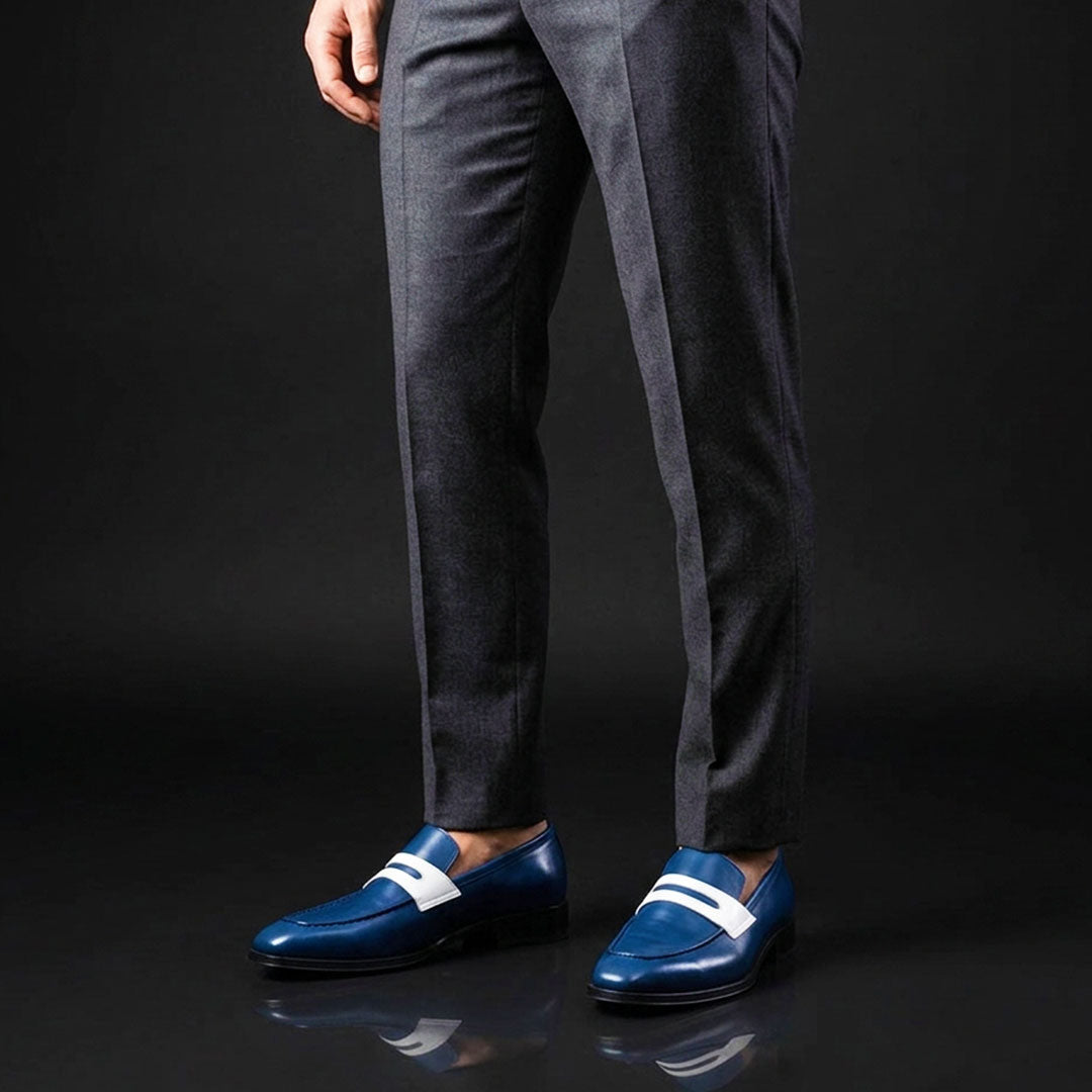 The Mantua – Navy Blue & White Penny Loafer | Leather Shoe