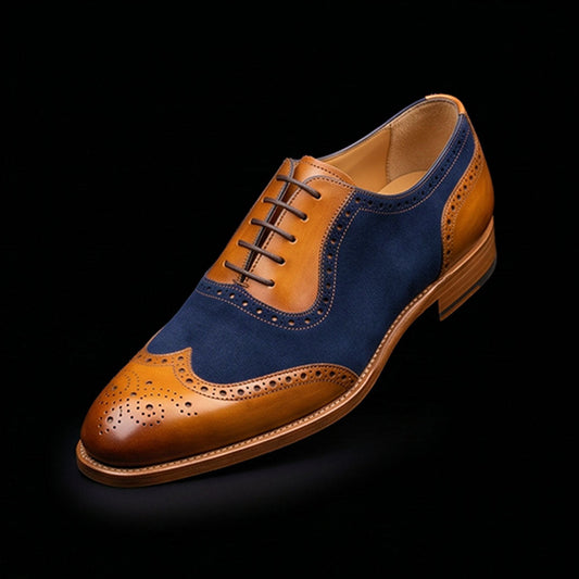 The Valonia – Tan & Navy Suede Wingtip Brogue | Leather Shoe