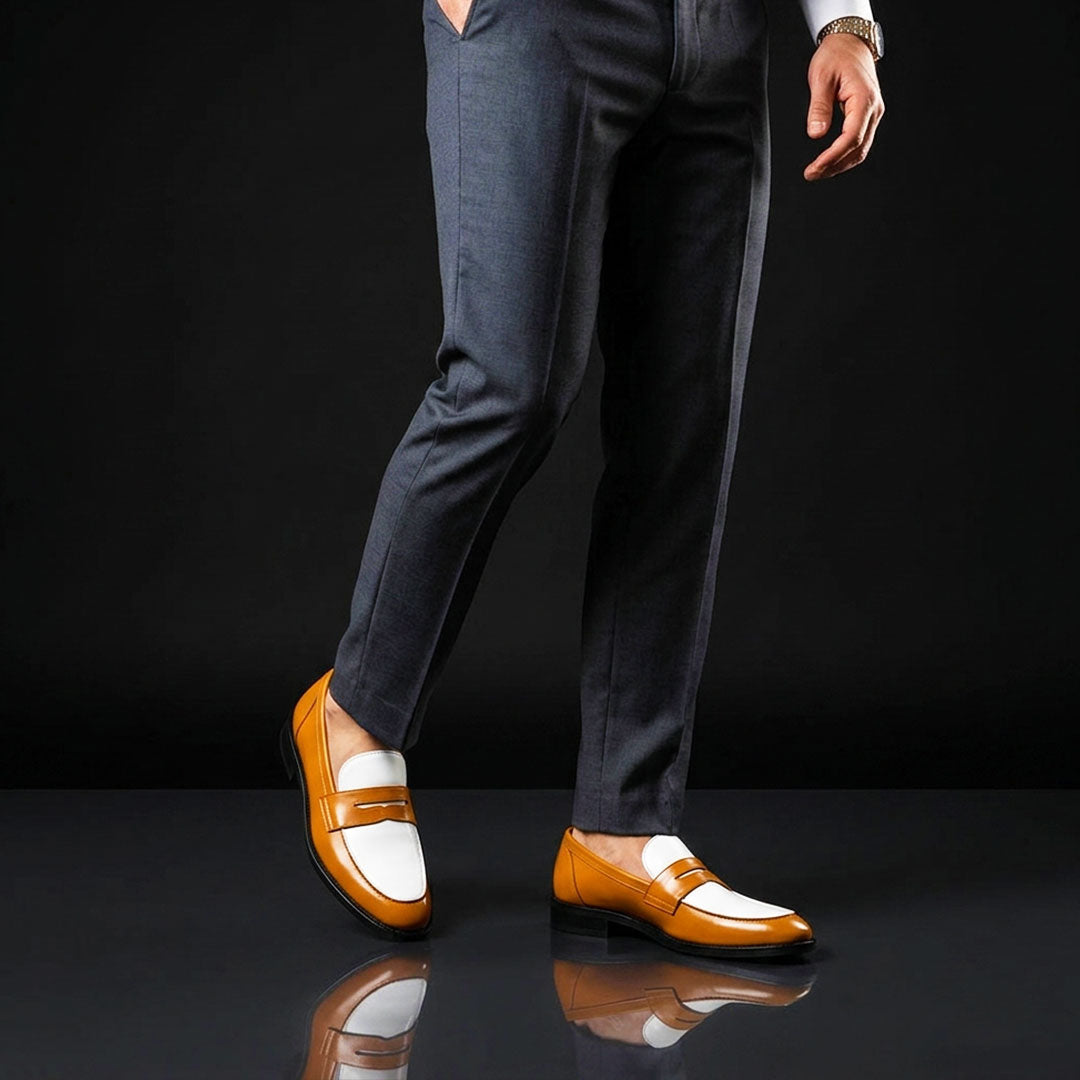 The Córdoba – Tan Brown & White Penny Loafer | Leather Shoe
