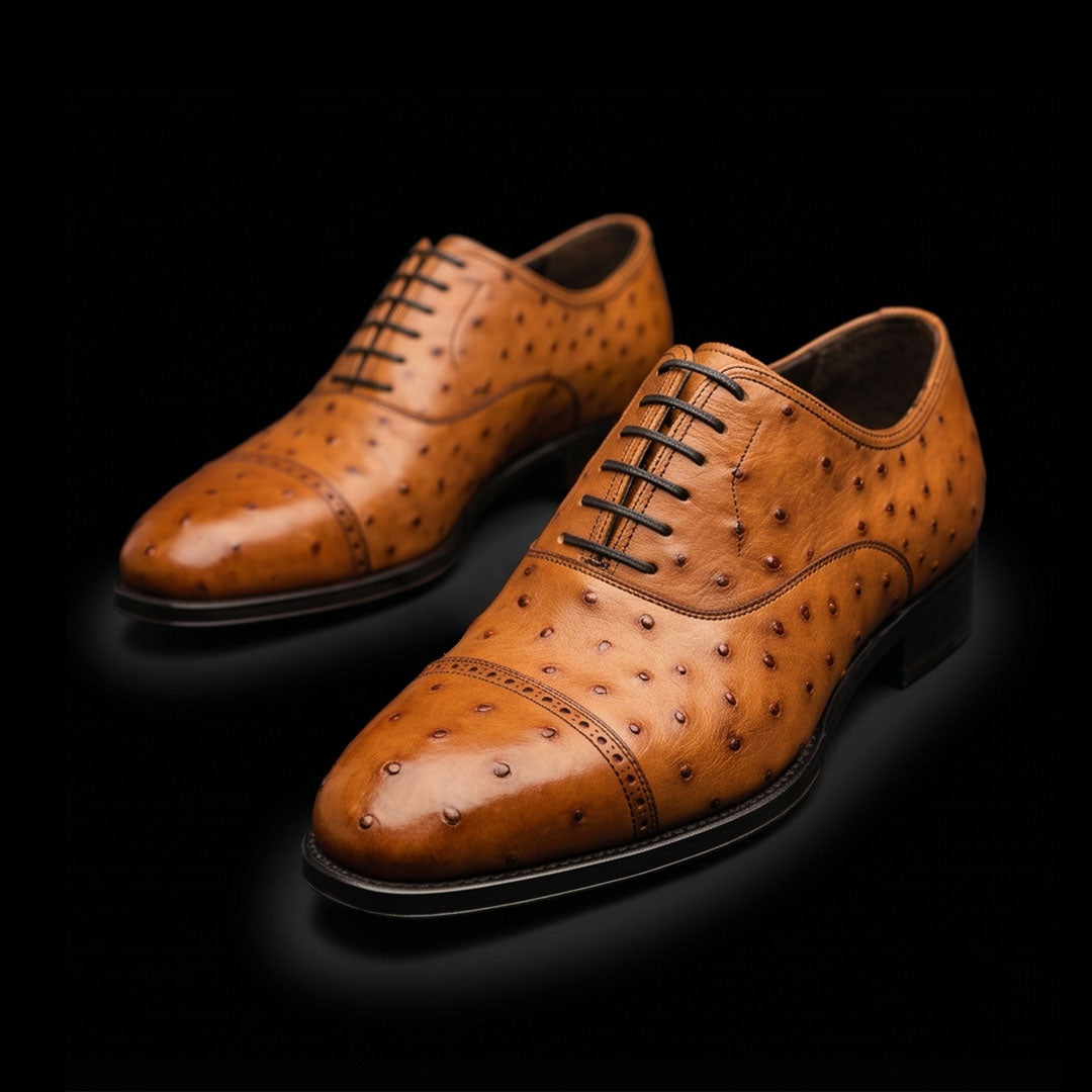 The Noble – Tan Ostrich-Print Oxford | Leather Shoe