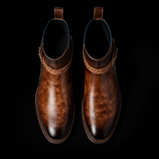 The Dell – Brown & Blue Cross-Strap Ankle Boots | Leather Shoe