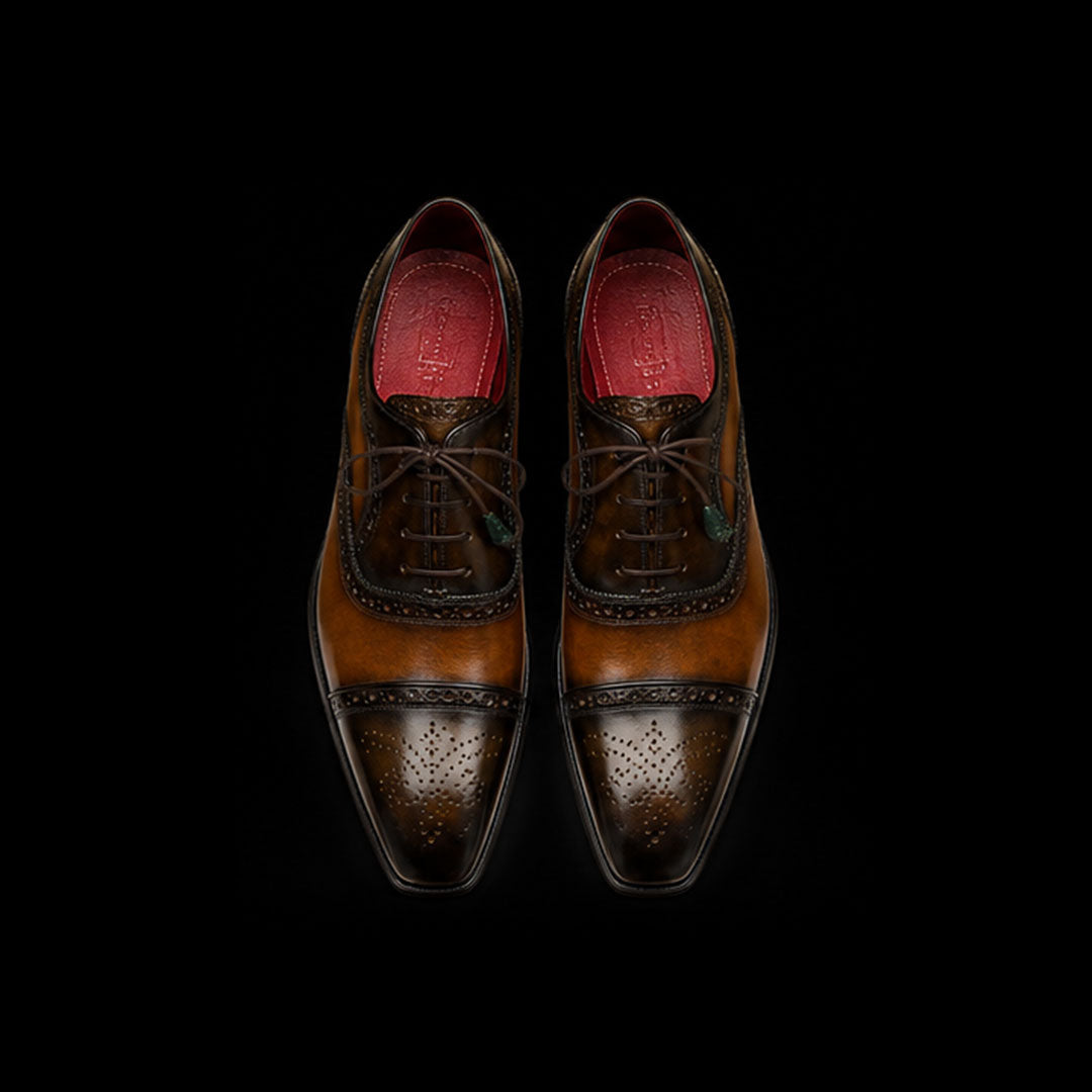 The Aglet – Dual Tone Brown Brogue Cap Toe Oxford | Leather Shoe