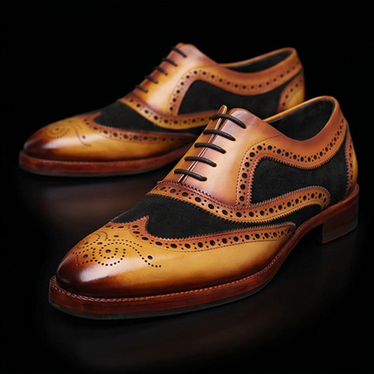 The Nubuck – Tan & Black Suede Wingtip Brogue | Leather Shoe