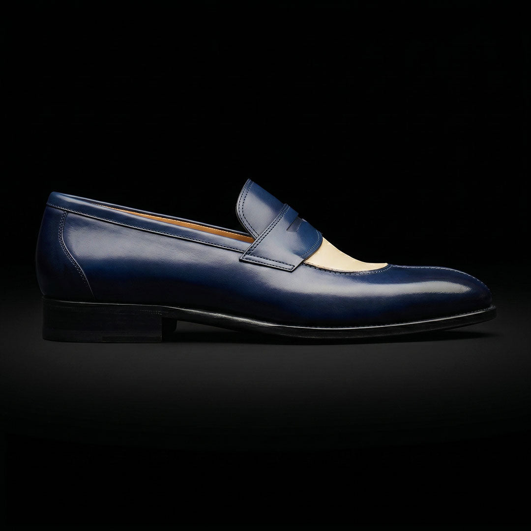 The Imperial – Blue & Beige Patina Moccasin Loafer | Leather Shoe