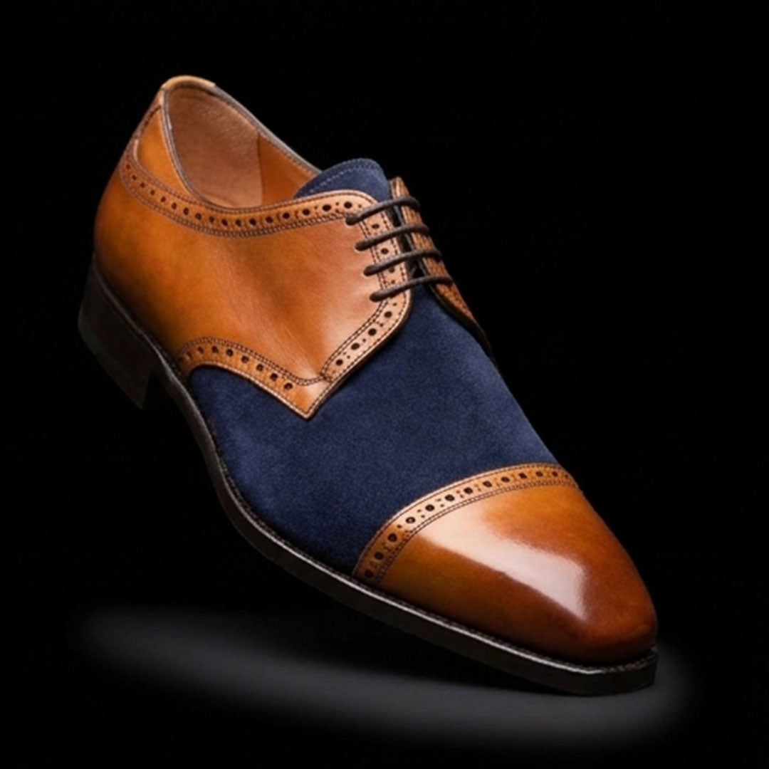The Viscount – Tan Brown & Blue Suede Oxford | Leather Shoe