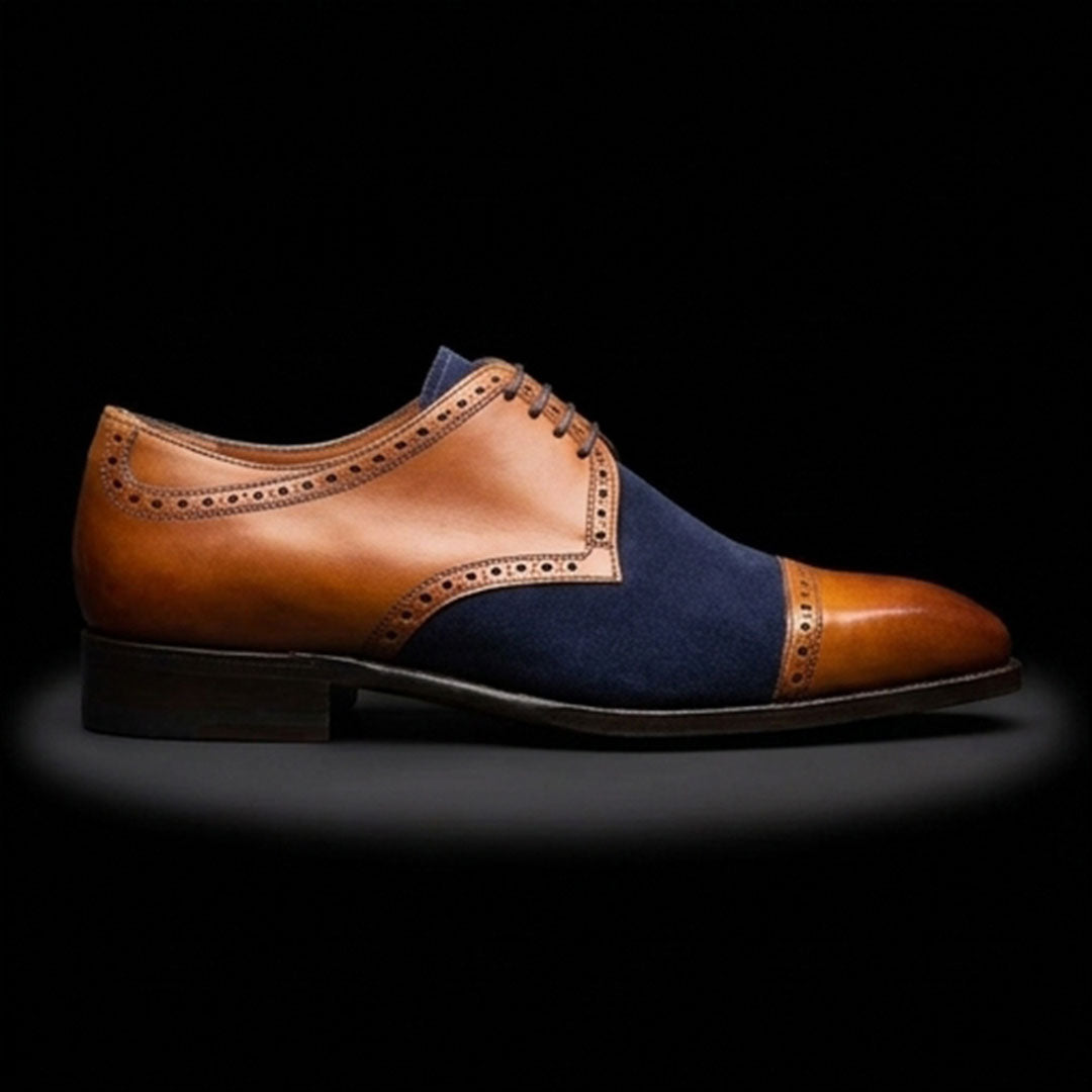 The Viscount – Tan Brown & Blue Suede Oxford | Leather Shoe