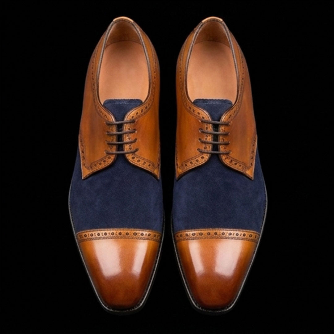 The Viscount – Tan Brown & Blue Suede Oxford | Leather Shoe