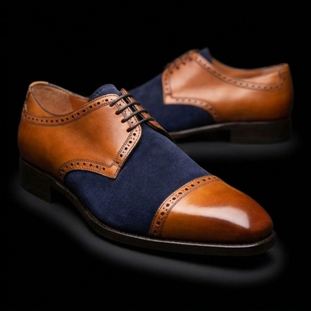 The Viscount – Tan Brown & Blue Suede Oxford | Leather Shoe