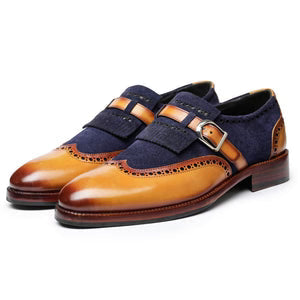 The Ridge – Navy Suede Wingtip Kiltie Monk Strap | Leather Shoe