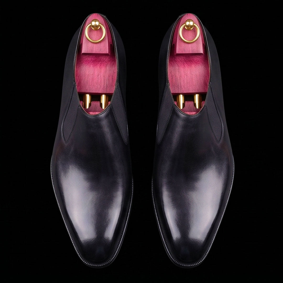 The Skiver – Black Calf Leather Demi Chelsea | Leather Shoe