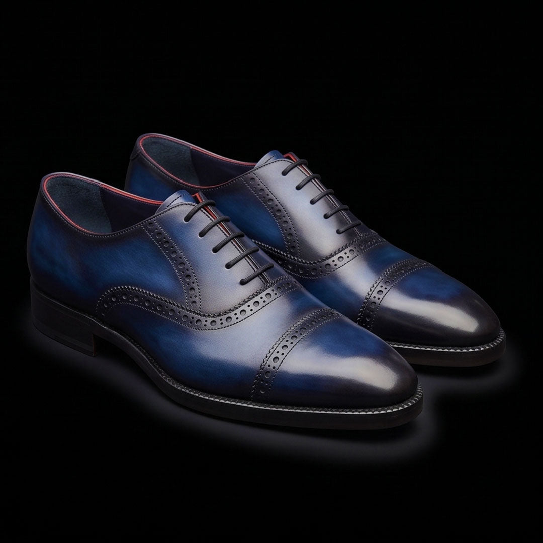The Saffiano – Navy Blue Cap Toe Oxford | Leather Shoe