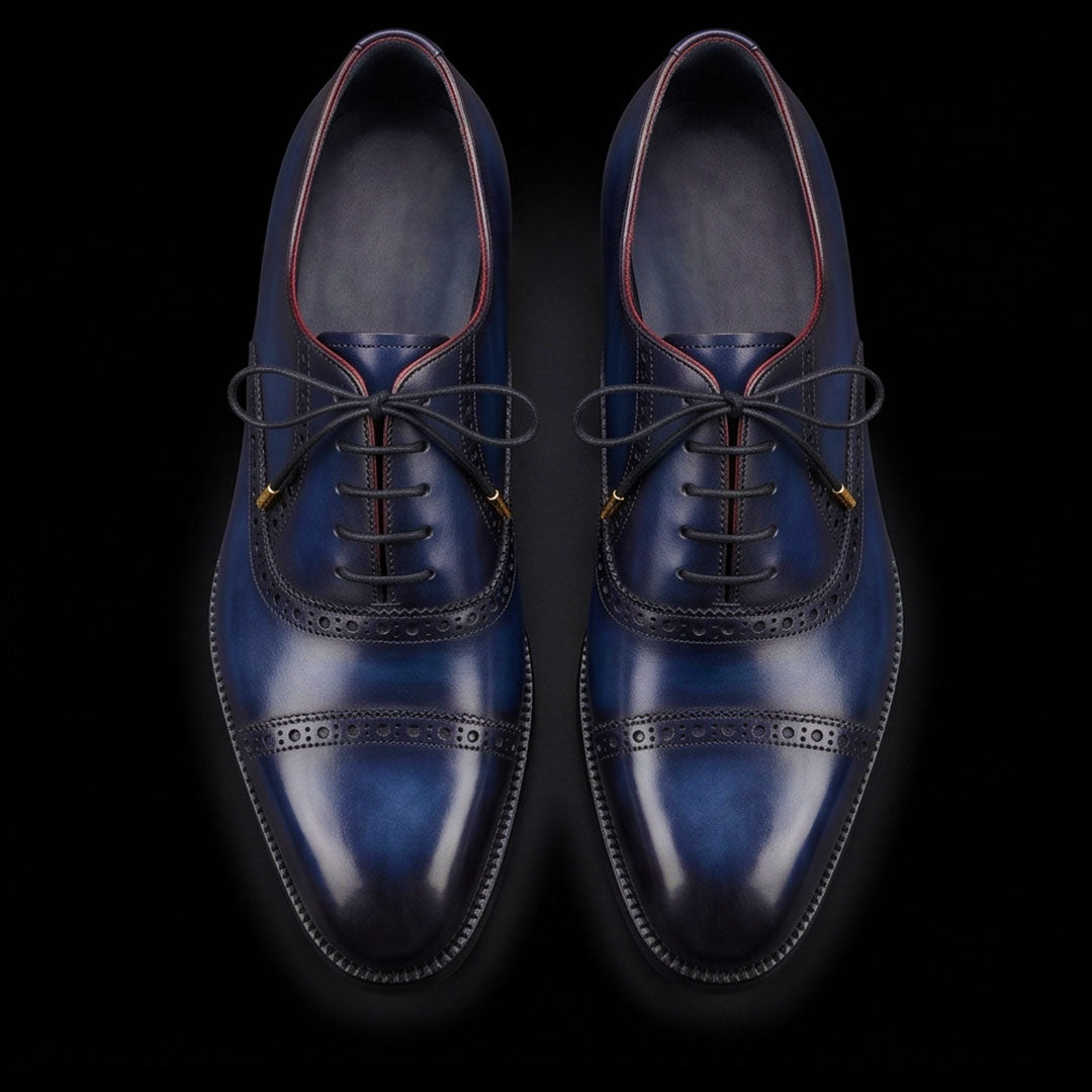 The Saffiano – Navy Blue Cap Toe Oxford | Leather Shoe