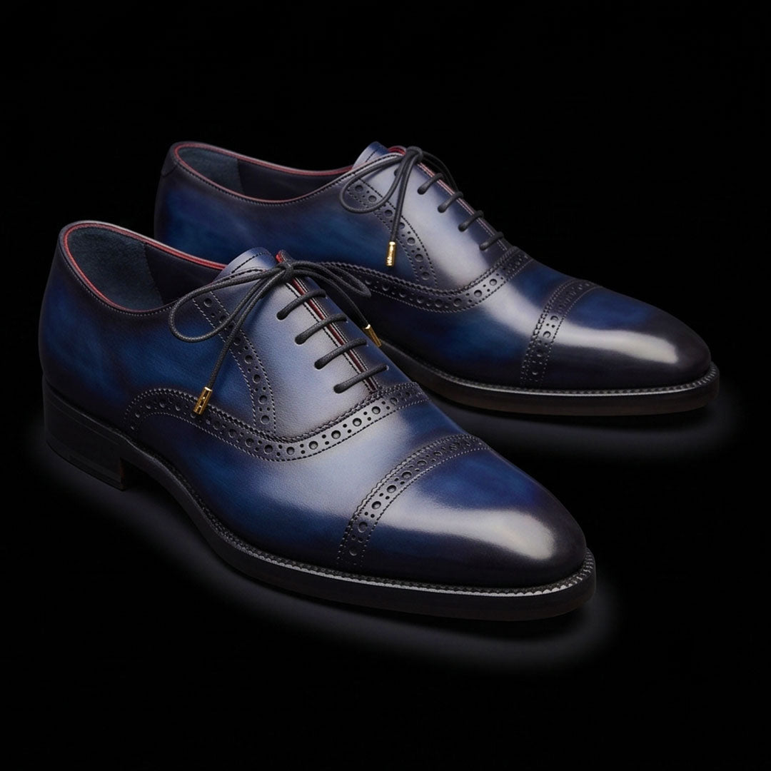 The Saffiano – Navy Blue Cap Toe Oxford | Leather Shoe