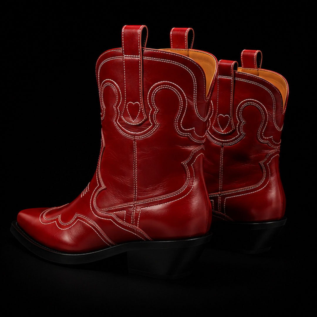 The Inseam – Red Genuine Calf Cowboy Riding Boots | Leather Shoe