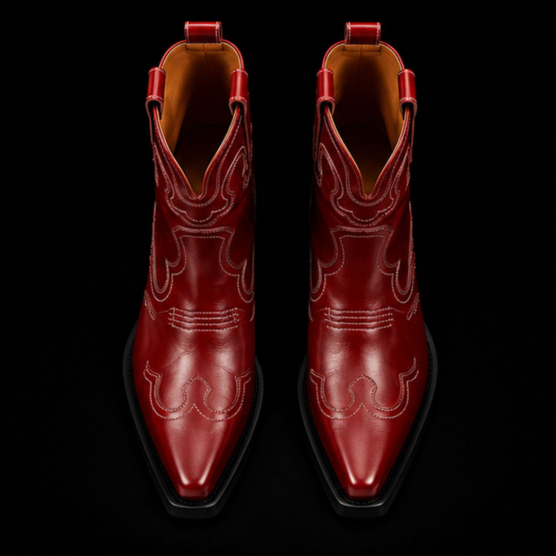 The Inseam – Red Genuine Calf Cowboy Riding Boots | Leather Shoe