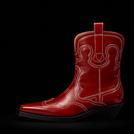 The Inseam – Red Genuine Calf Cowboy Riding Boots | Leather Shoe