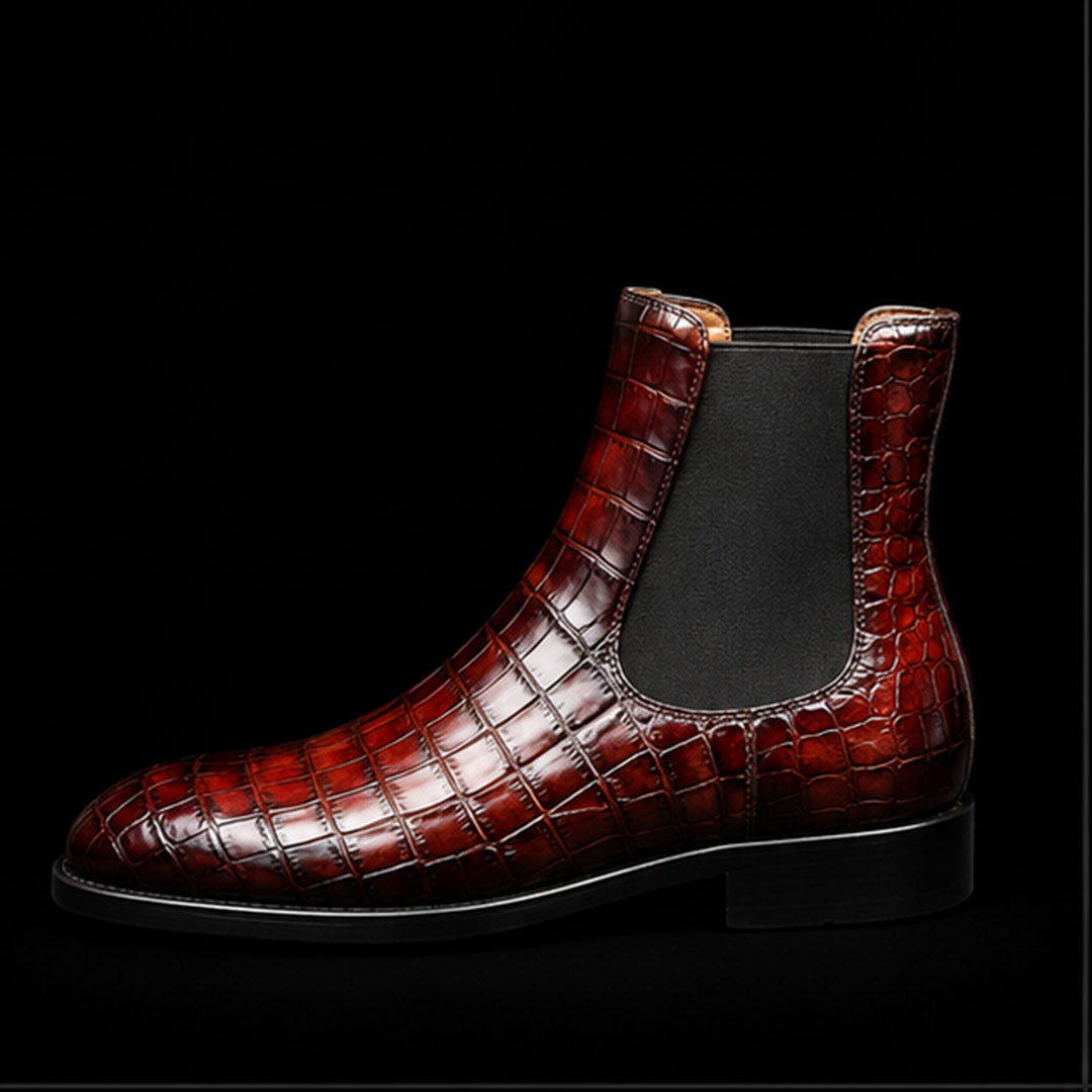 The Mallet – Brown Alligator-Print Chelsea Boots | Leather Shoe
