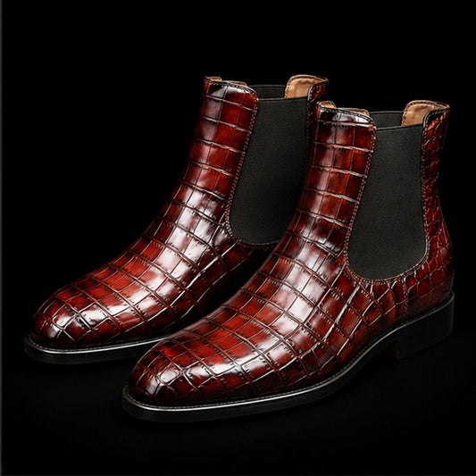 The Mallet – Brown Alligator-Print Chelsea Boots | Leather Shoe