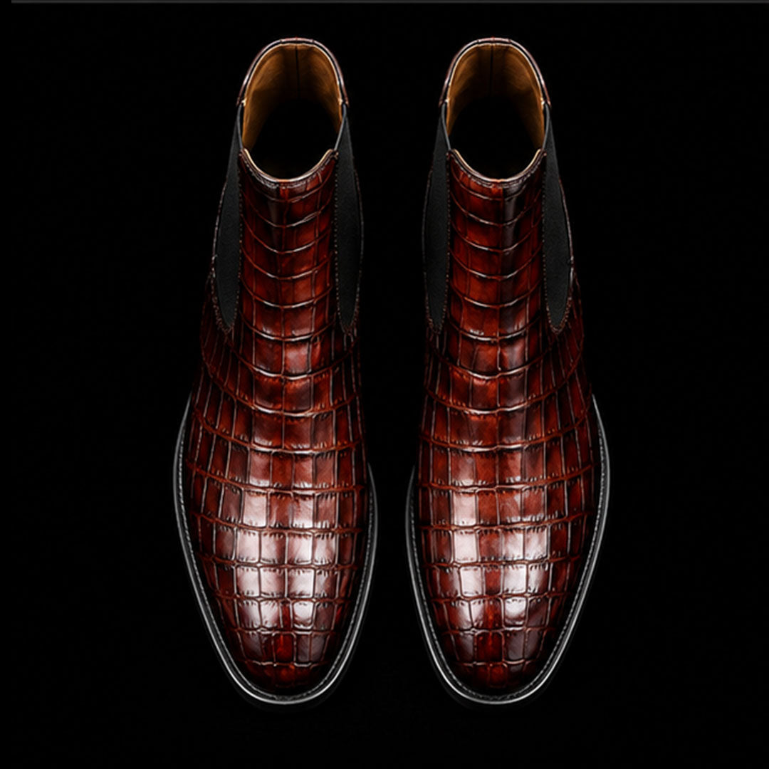 The Mallet – Brown Alligator-Print Chelsea Boots | Leather Shoe