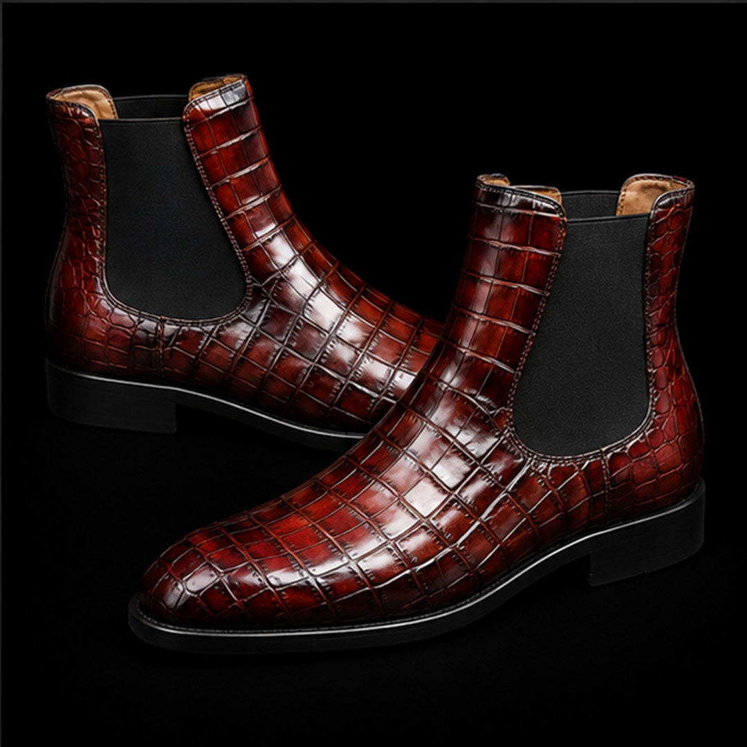 The Mallet – Brown Alligator-Print Chelsea Boots | Leather Shoe